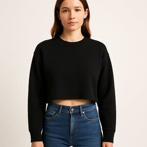 Free People Movement Sunny Black Cropped Sweatshirt - Size Medium